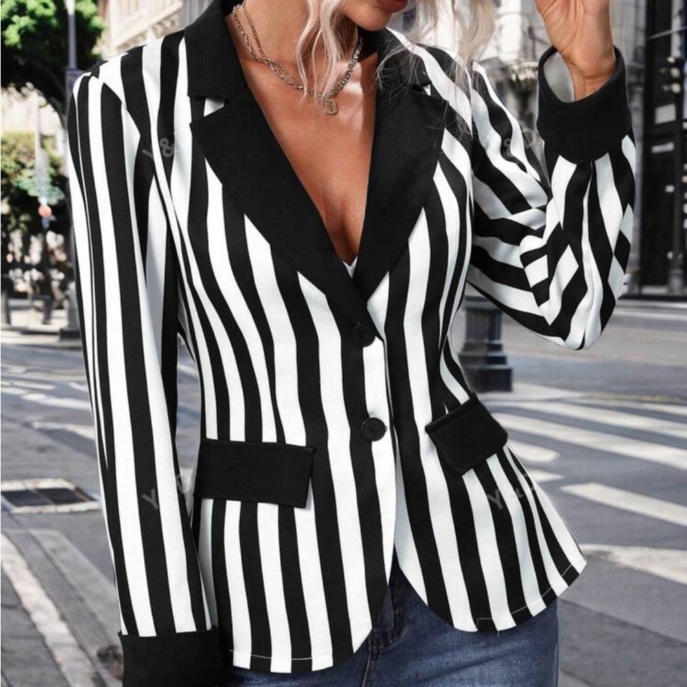 Black and White Striped Women's Blazer
